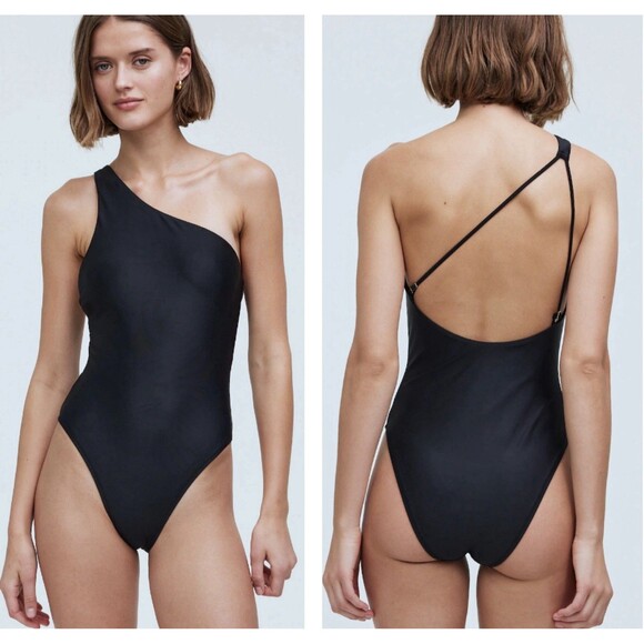 NWT Madewell One Shoulder One Piece Black Swimsuit US Womens XS - Picture 1 of 8
